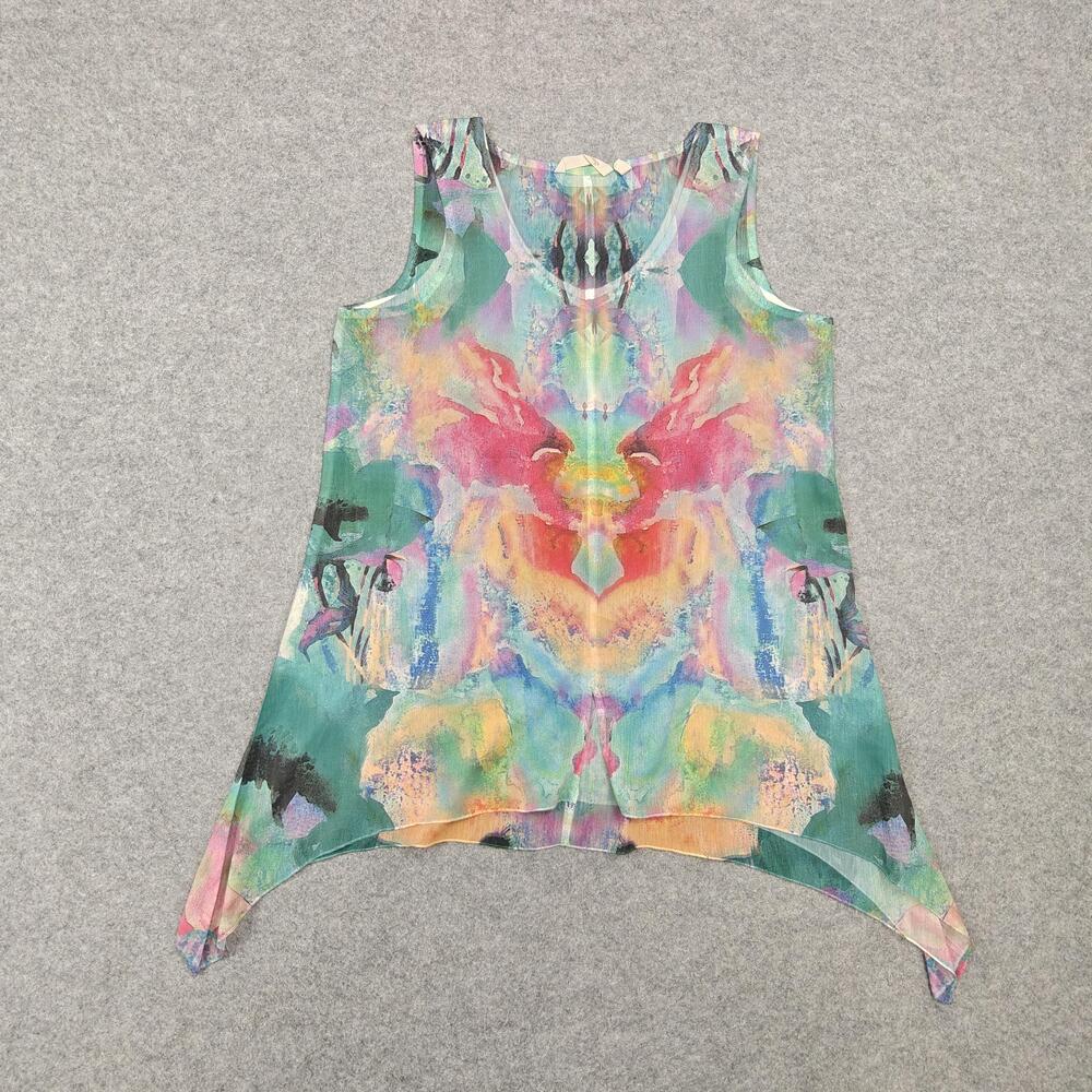 Soft Surroundings Tank Womens PXS Multicolor Tunic V-Neck Sheer Chiffon Summer